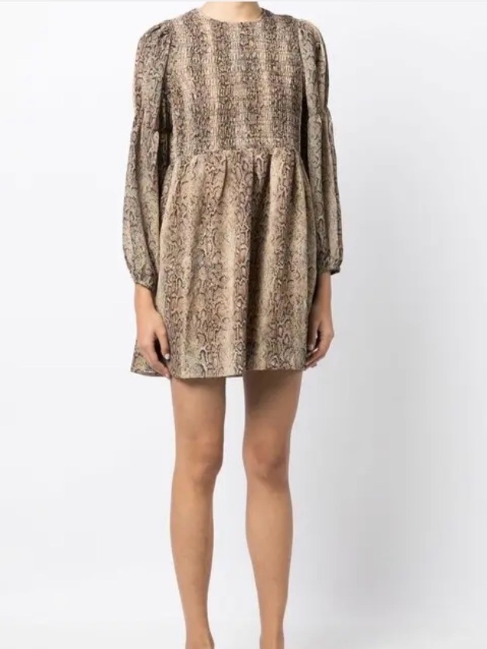 BRAND NEW WITH TAG -GANNI Brown Snake Print Mini Dress - Picture 3 of 7